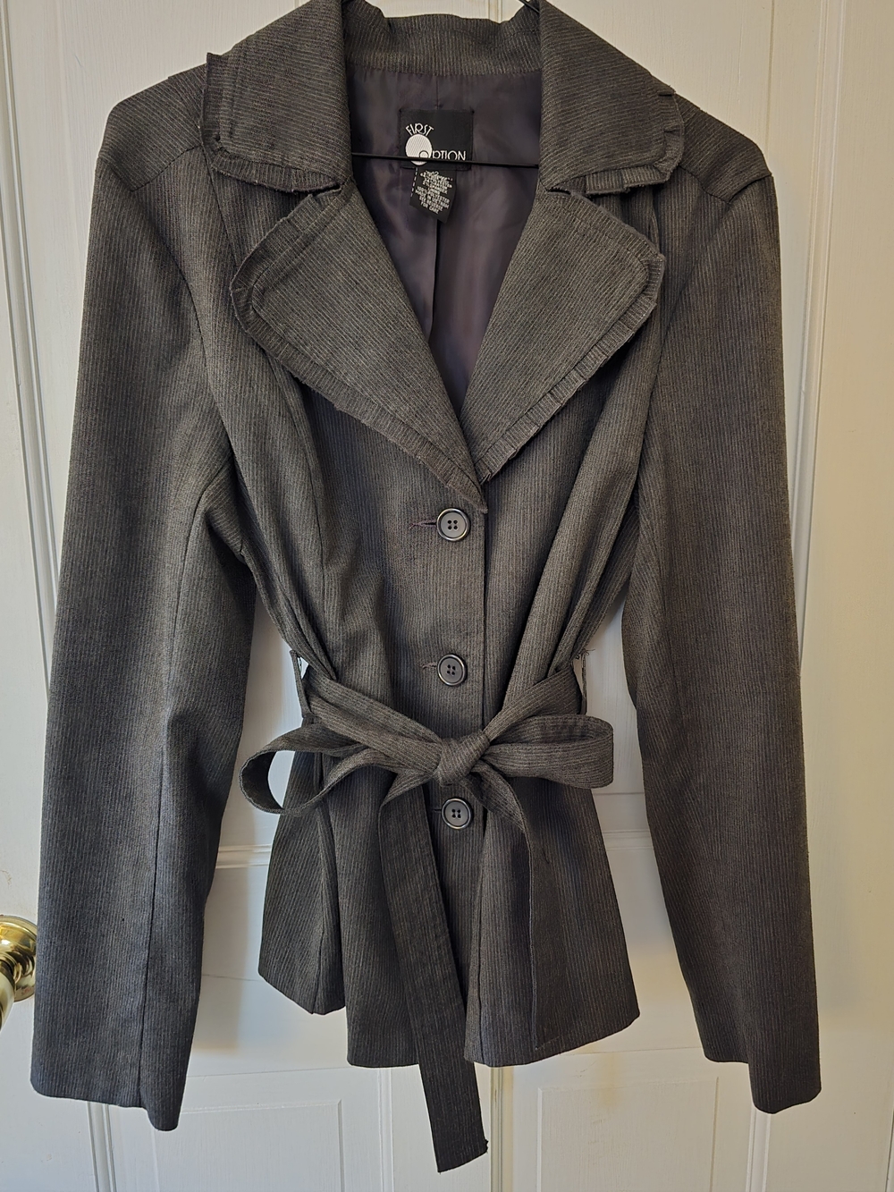 First Option Gray Tie-Waist Trench Blazer Size 12